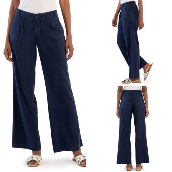 KUT FROM THE KLOTH Pippa Pleat Linen Trouser Wide Leg Pants Navy Blue NWT Size 0 - Picture 1 of 7